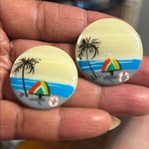 Vintage Tropical Beach Scene Earrings - Multicolor